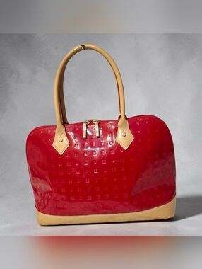 Arcadia Red debossed patent leather Dome Satchel handbag